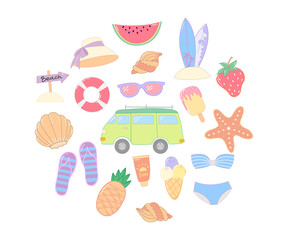 Hand drawn summer elements collection,