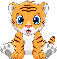 Cartoon cute baby tiger sitting - 507025688