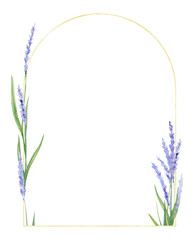 Watercolor hand drawn beautiful frame with lavender flowers