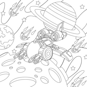 Spaceship vector coloring book for kids