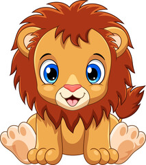 Cartoon cute baby lion sitting