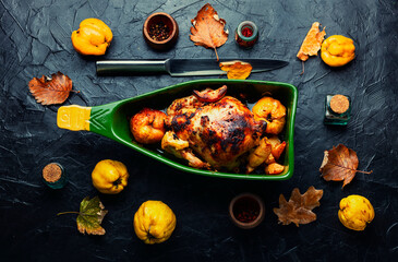 Whole chicken baked with quince