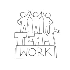 Sketch of working little people with word Team.