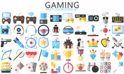 Simple Set of Games multi color Icons. Contains such Icons as Joystick, Console, Virtual Reality and more. Used for web, UI, UX kit and applications. vector eps 10 ready convert to SVG.