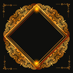 Golden frame Vintage Border with gold mandala rectangle or Square gold banner
