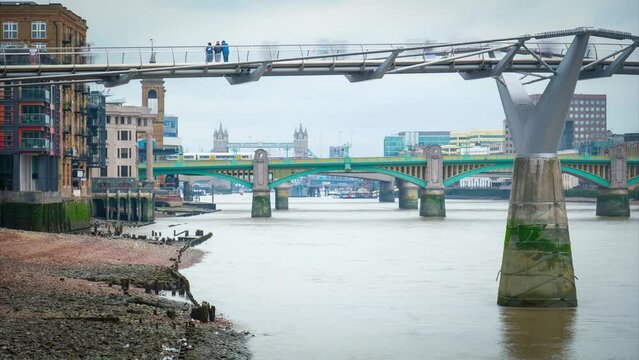 London time lapse of Blackfriars, Tower and the Millennium Bridges over the River Thames- London