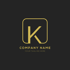 Initial letter K logo design vector dark concept with golden square element. K letter logo design.