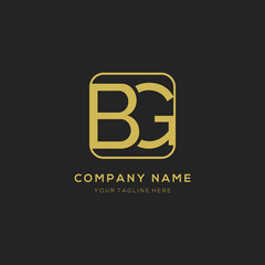 Initial letter BG logo design vector dark concept with golden square element. BG letter logo design.