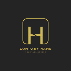Initial letter H logo design vector dark concept with golden square element. H letter logo design.