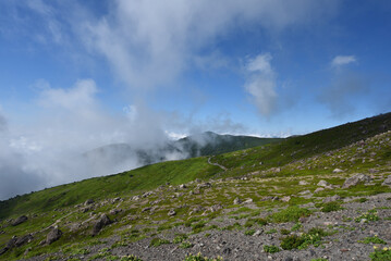 Climbing mountain ridge