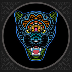 Colorful panther head zentangle arts. isolated on black background.