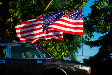 Car with flag of united states of america