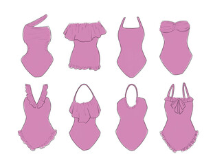 ピンクの水着のイラストセット