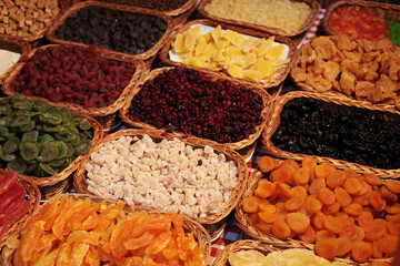 Assorted dried fruit delight sweets in tidy