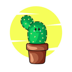 cute cactus in a clay pot on a yellow background