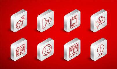 Set line Information, Ear listen sound signal, Exam sheet with A plus grade, Learning foreign languages, Online translator, Earth globe and School timetable icon. Vector