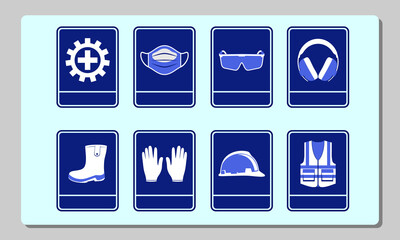 Illustration of personal protective equipment on a blue background - obrazy, fototapety, plakaty