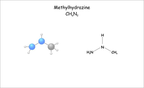 Stylized Molecule Model/structural Formula Of Methylhydrazine. Toxin Is Related To The False Morel (Gyromitra Esculenta)