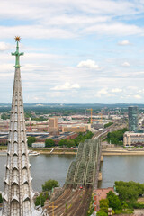 Beautiful panoramic view of the river Rhine and the bridge of Cologne Germany