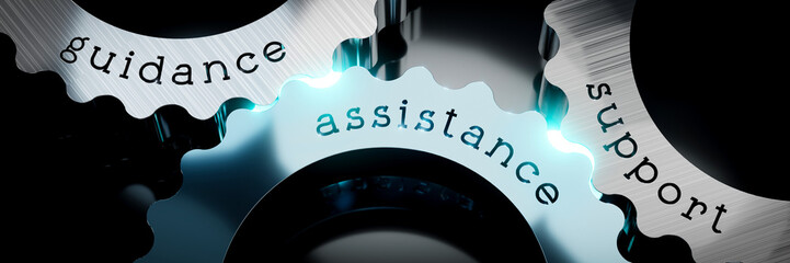 Guidance, assistance, support - gears concept - 3D illustration