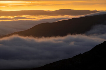 Incredible cloud inversion landscape view of the Rhinogydd in Snowdonia UK
