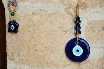 Decorative, Blue Wall Object in Shape of Sun and Made with Evil Eyes Known as 