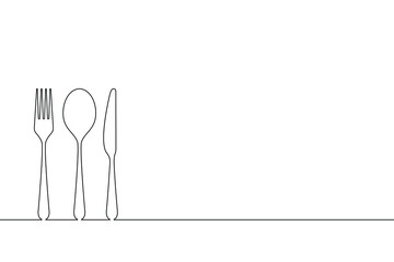 Restaurant symbol with place for text. Spoon, fork and knife sign on line isolated on white background. Cutlery icon. Vector illustration