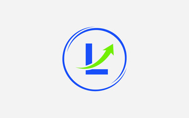 Growth arrow icon vector and financial circle logo design with the letters and alphabets L