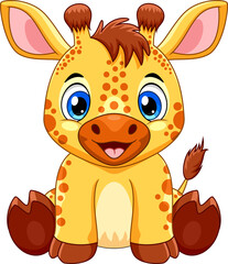Cartoon cute baby giraffe sitting