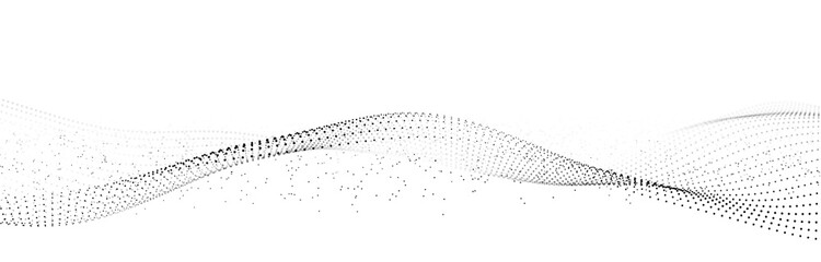 Wave of flowing particles on a white background. Abstract backdrop with dynamic elements of waves and dots. 3d