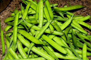 Fresh green organic cluster (guvar) beans vegetable