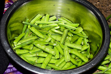 Fresh green organic cluster (guvar) beans vegetable