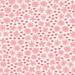 Decorative pink floral seamless pattern design with lot's of cute and girly flowers. Lovely for spring and summer vibes and perfects for weddings. Also very suitable for nursery and baby projects.