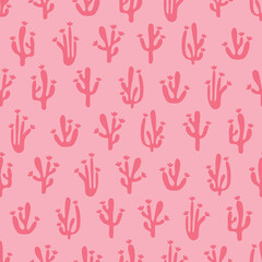 Pink monochrome cactus pattern design. Vector cacti illustration. Perfect for girly rooms, fabrics and stationary projects. Colours are adjustable, matching patterns available.
