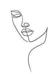 One line drawing face. Abstract woman portrait. Modern minimalism art. - Vector illustration