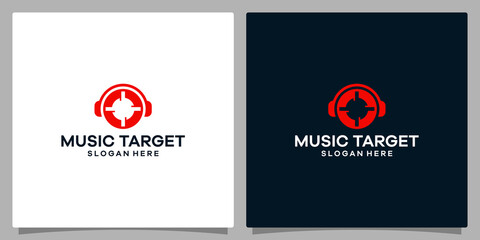 Logo design template Music. Logo headphone with aim target symbol. Premium vector