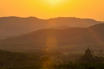 panoramic background of high mountain scenery, overlooking the atmosphere of the sea, trees and wind blowing in a cool blur, spontaneous beauty