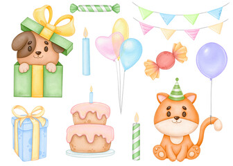 Birthday cute animals clipart