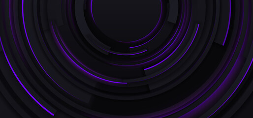 Abstract geometric vector background. Minimal style design. Black circles with neon glow. Abstract black wallpaper.