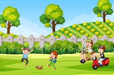 Obraz na płótnie Canvas Children playing outdoor park