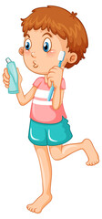 Cute boy cartoon character brushing teeth
