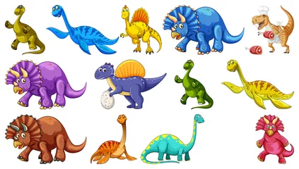 Wall murals Kids Many dinosaurs on white background