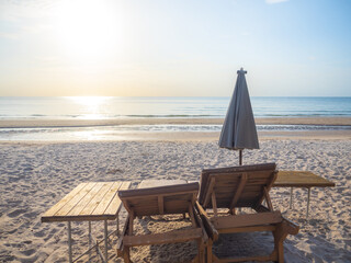 Chair beach on the sand beach with beautiful view ocean land scape and sunshine