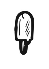 Popsicle ice cream on stick. Hand drawing outline. Isolated on white background. Monochrome drawing. Vector