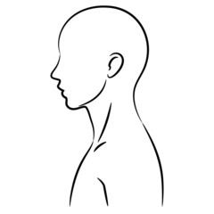 人体のパーツ 白黒のカットイラスト素材 / 横から見た頭部 横顔