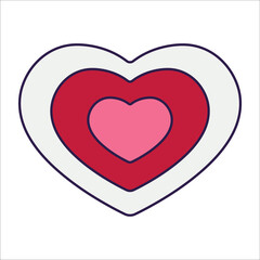 Retro Valentine Day icon heart. Love symbols in the fashionable pop line art style. The figure of a heart in soft pink, red and coral color. Vector illustration isolated on white.