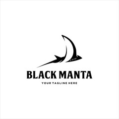 Black Manta Ray Line Art Logo Design Vector - obrazy, fototapety, plakaty