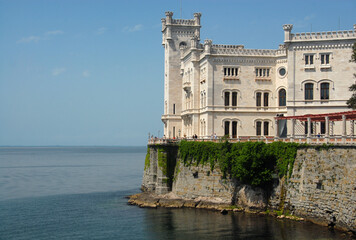 Fototapeta na wymiar Italy - Trieste – May 4, 2013: Miramare Castle is a historic building and museum in Trieste overlooking the Adriatic Sea and the beaches surrounding the city.