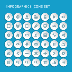 Creative infographics and entertainment vector icons. Blue development management information with optimization user search. Game marketing and renovation social services relationship strategic.