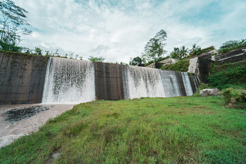 The sabo dam functions to stem the flow of cold lava from this volcano in Nglumut, Magelang,...